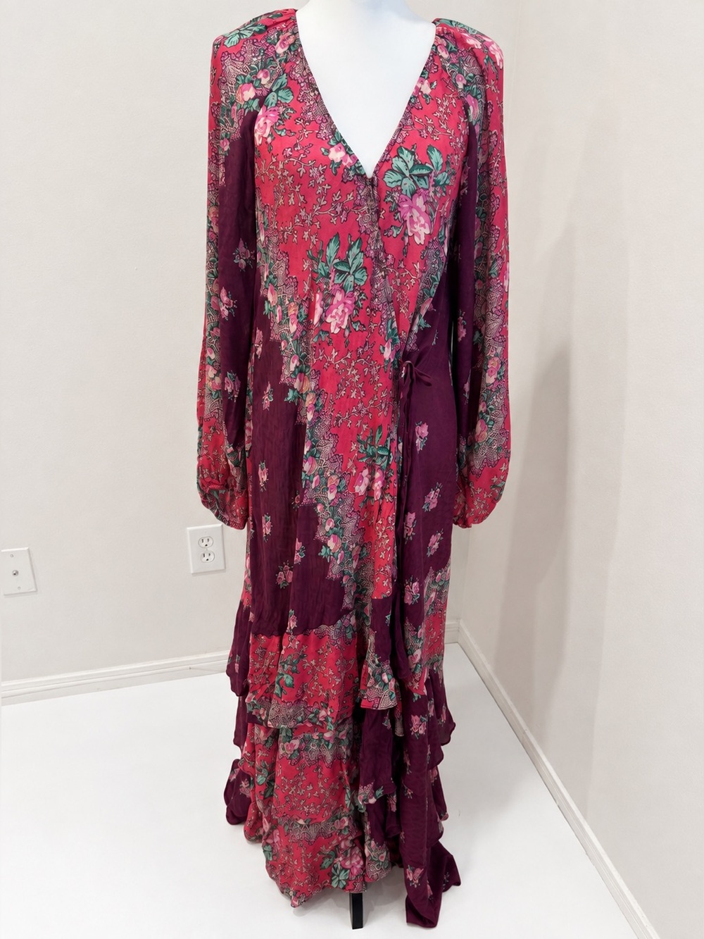 Figue Frederica Floral Ruffle Wrap Maxi Dress NO BELT XS/S - Picture 2 of 9